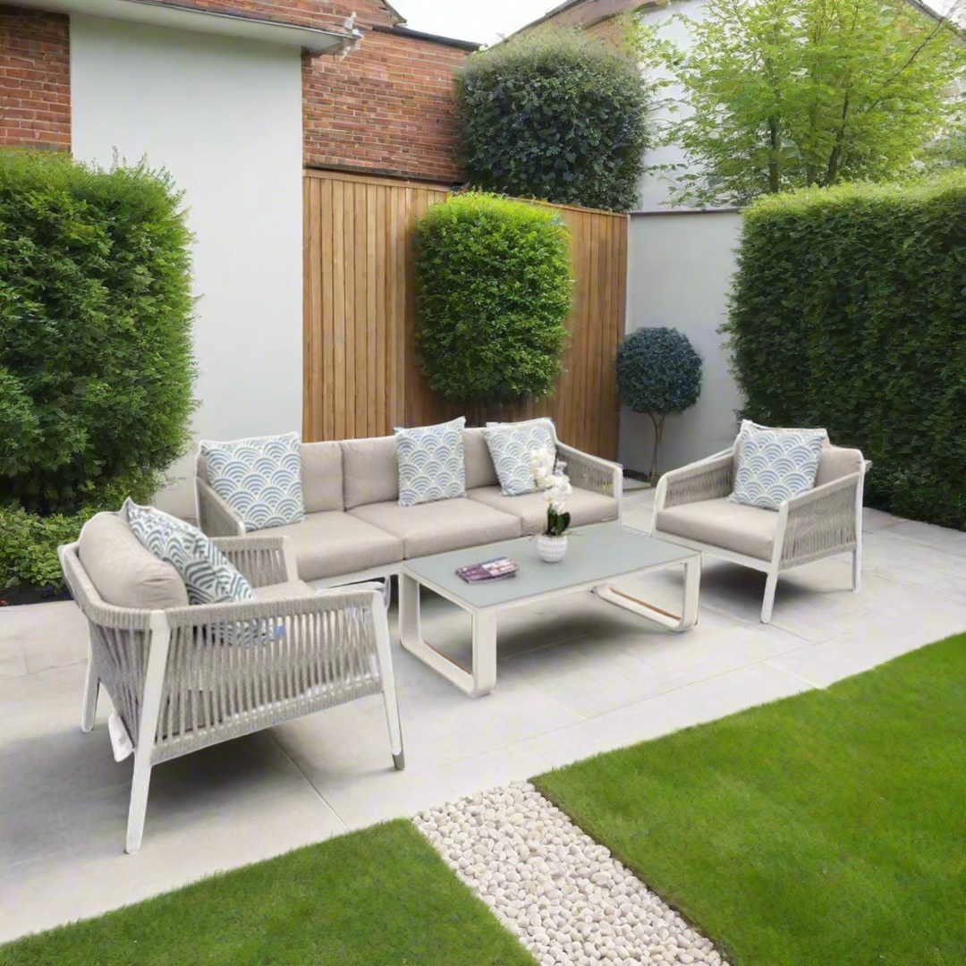 Jati & Kebon Ritz Aluminium with Rope 5 Seat Lounge Set | White Grey