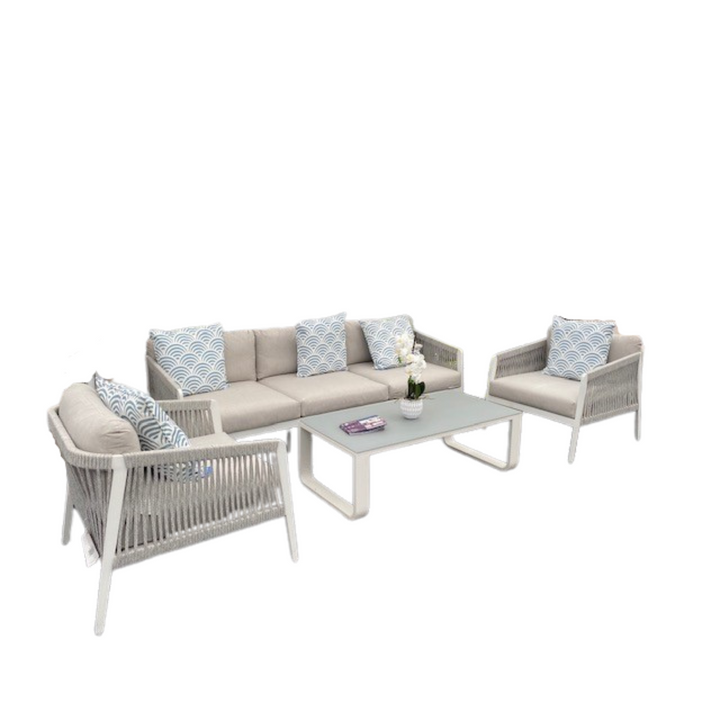 Jati & Kebon Ritz Aluminium with Rope 5 Seat Lounge Set | White Grey