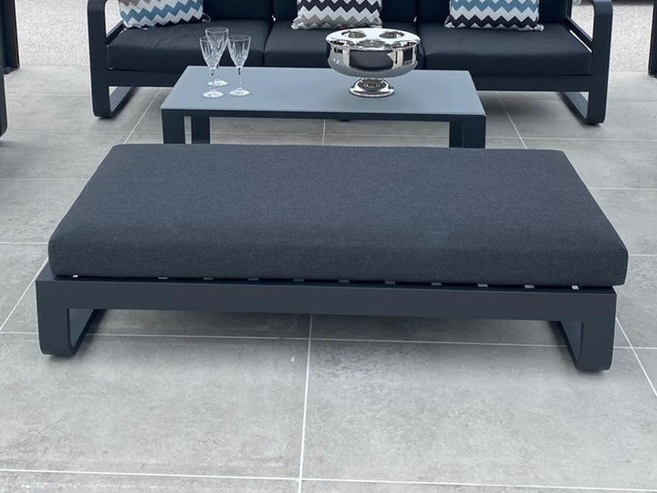 Jati & Kebon Aluminium Garden Coral Ottoman | Charcoal Sunbrella Cushions