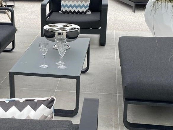 Jati & Kebon Coral Garden Coffee Table - Charcoal Aluminium Frame - Grey Glass Top