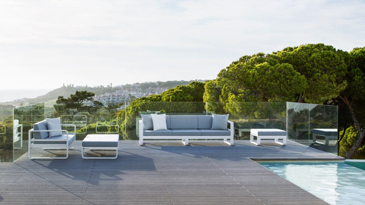 Jati & Kebon Aluminium Garden Coral Ottoman - White - Grey Cushion